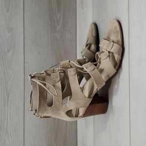 Marc Fisher Women Qmparadox Leather Ankle Heels Sandals shoes sz 9M